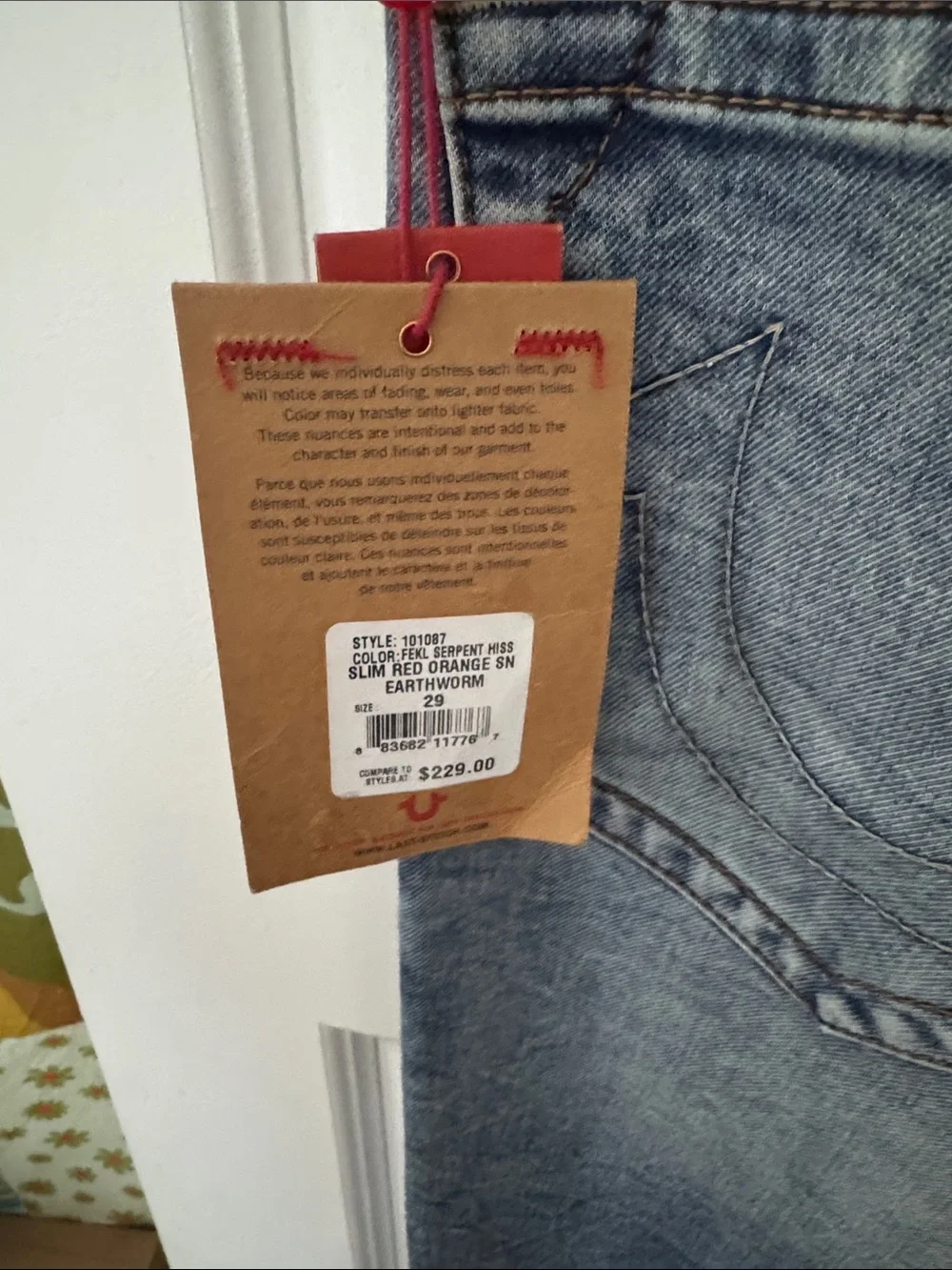 True Religion Blue Washed Denim Jeans with Tan Tag